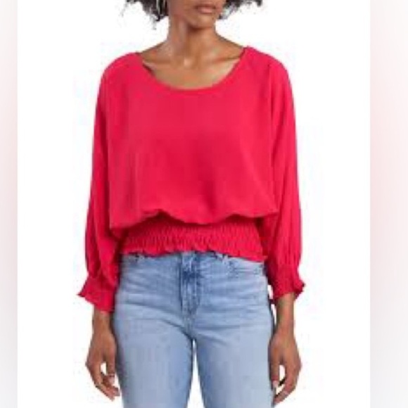 Vince Camuto Tops - Vince Camuto hot pink Dolan top smocked waist excellent Size S